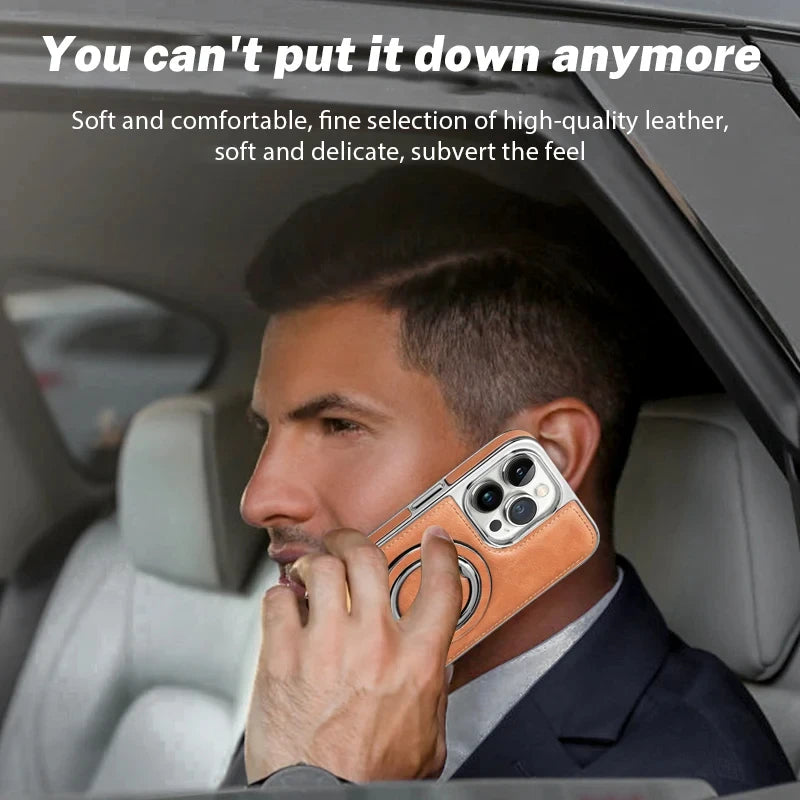 Luxury Leather Magnetic Cases With Ring Holder Stand for iPhone Cover
