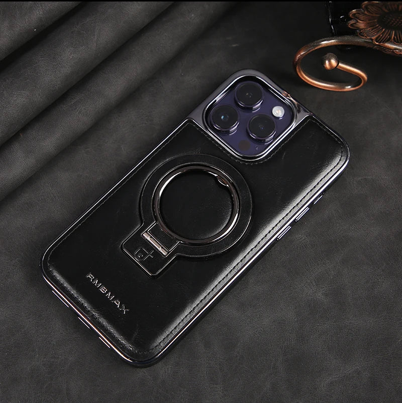 Luxury Leather Magnetic Cases With Ring Holder Stand for iPhone Cover
