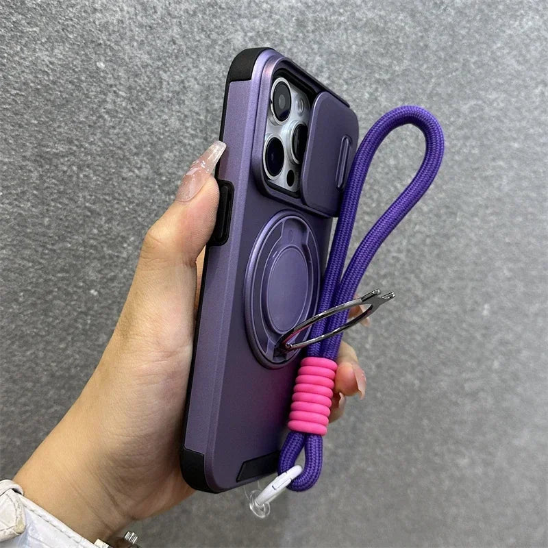 Stand Holder Slide Window Magnetic with Wrist Strap Phone Case