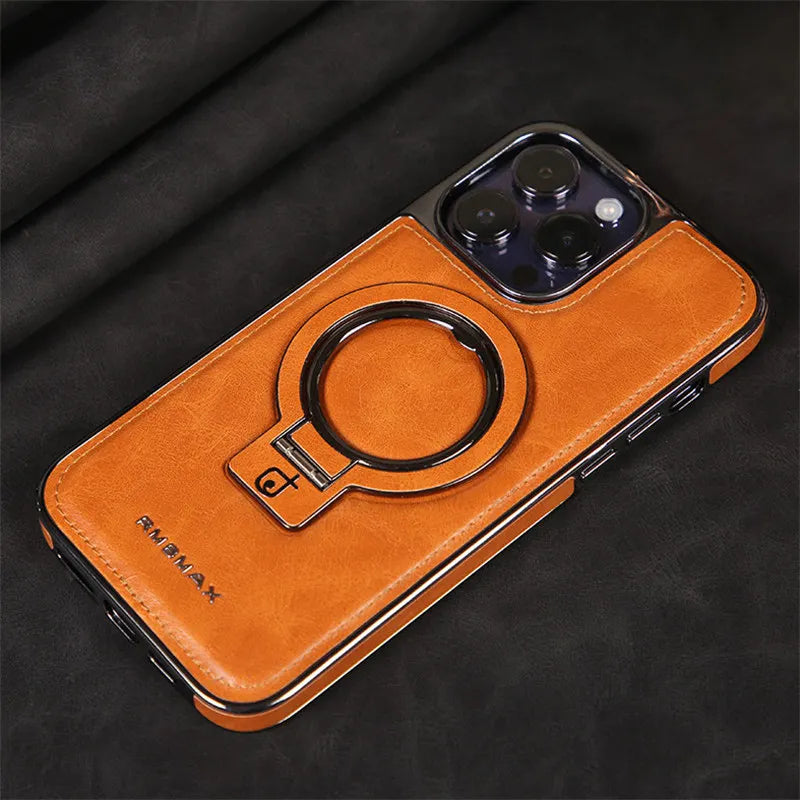 Luxury Leather Magnetic Cases With Ring Holder Stand for iPhone Cover