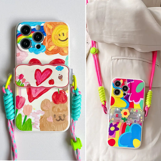 For iPhone Lanyard Bracket Chain Crossbody Phone Strap Case