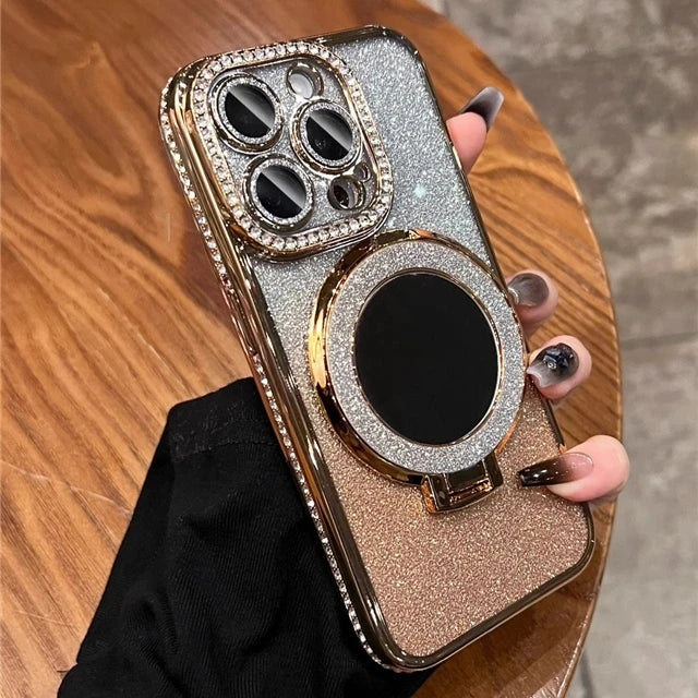 Luxury Plating Flash Mirror Holder Stand Diamond Frame Cover