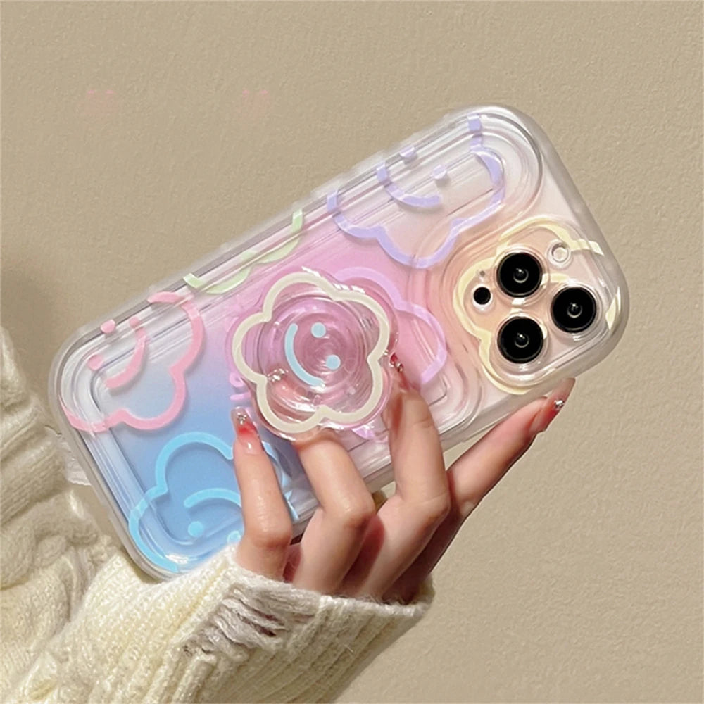 Cute Flower Holder Stand Clear Phone Case For iPhone Cover