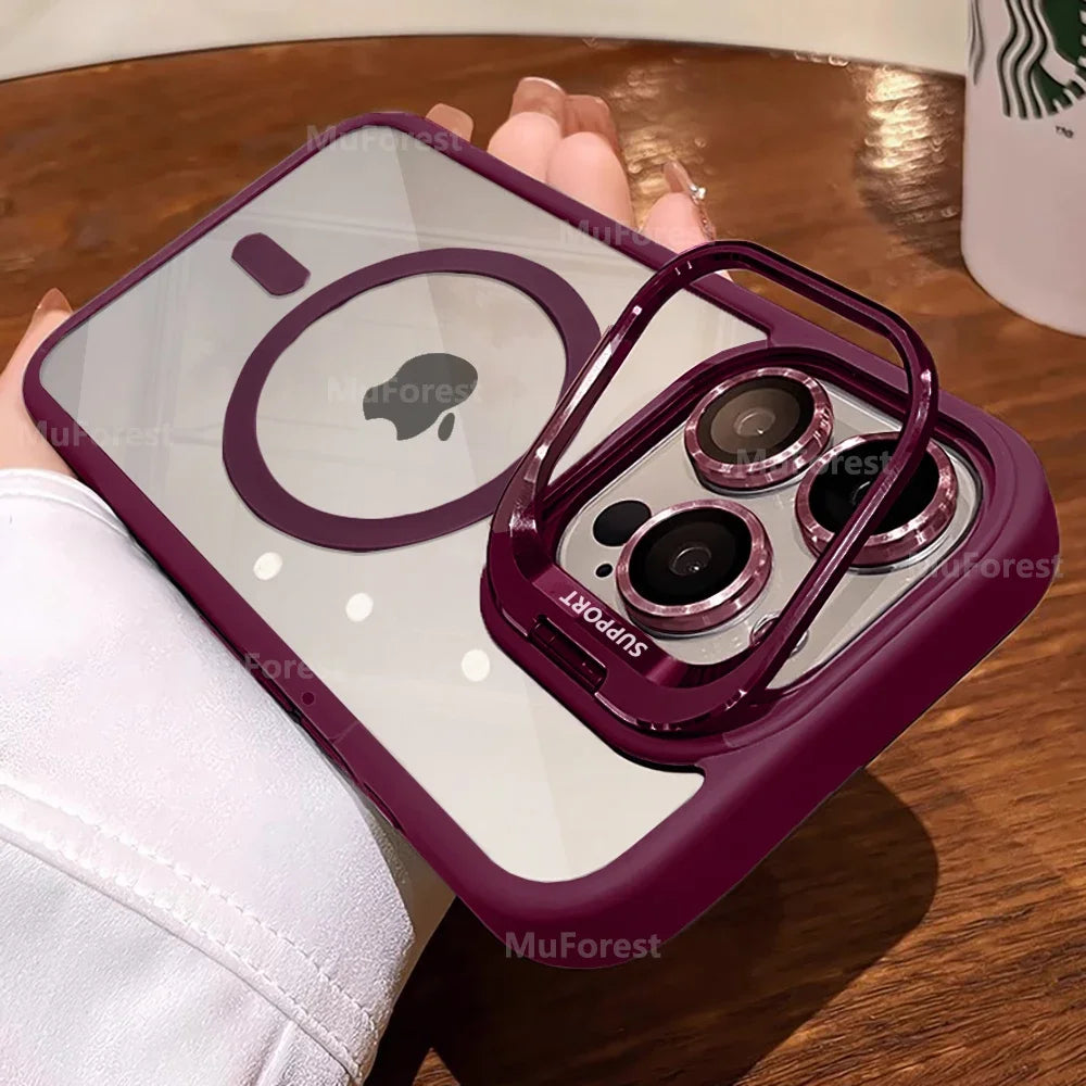 For iPhone Magsafe Magnetic Lens Holder Stand Phone Case