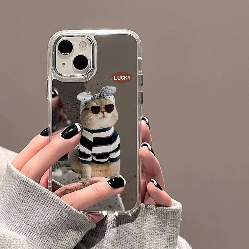 Sunglasses Dog Pattern Mirror Phone Case For iPhone
