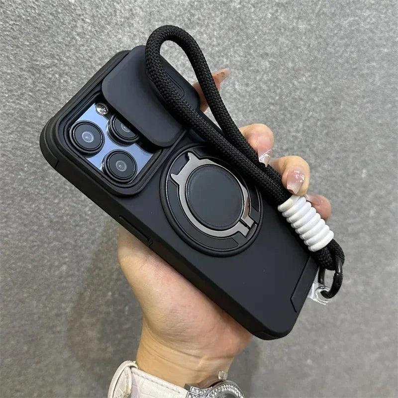 Stand Holder Slide Window Magnetic with Wrist Strap Phone Case