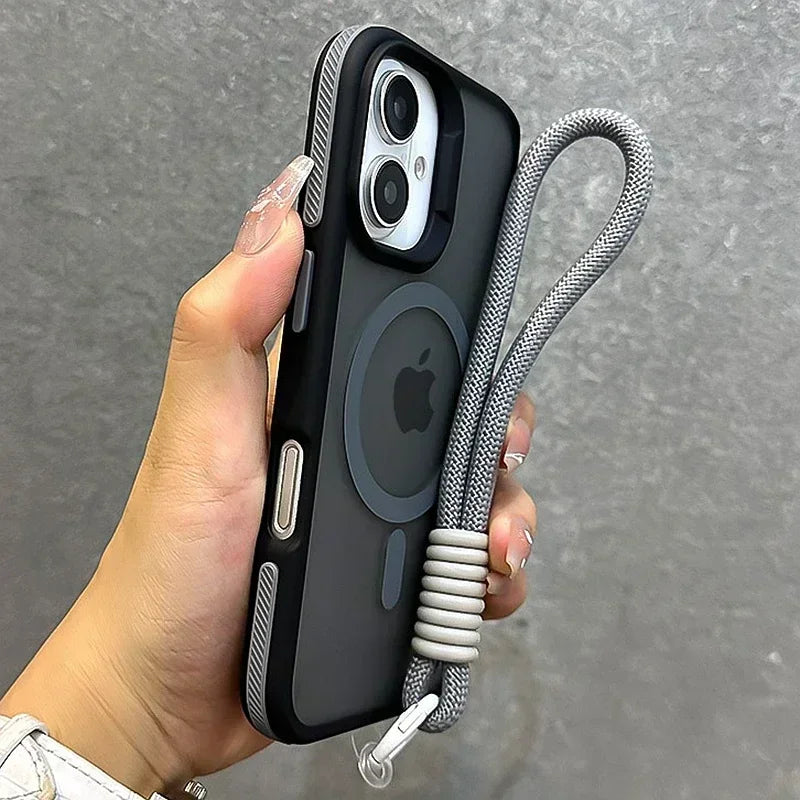 Lanyard Magsafe Matte Phone Case For iPhone Bumper Back Cases Cover