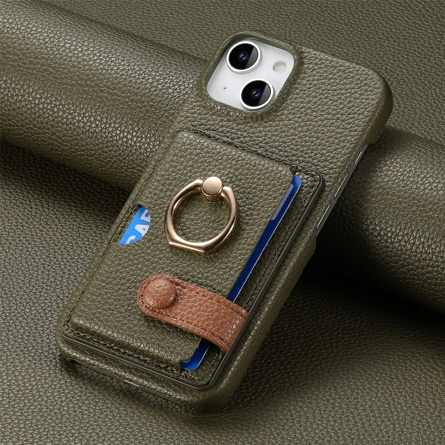 Leather Ring Phone Case for IPhone Wallet with Card Holder Cover