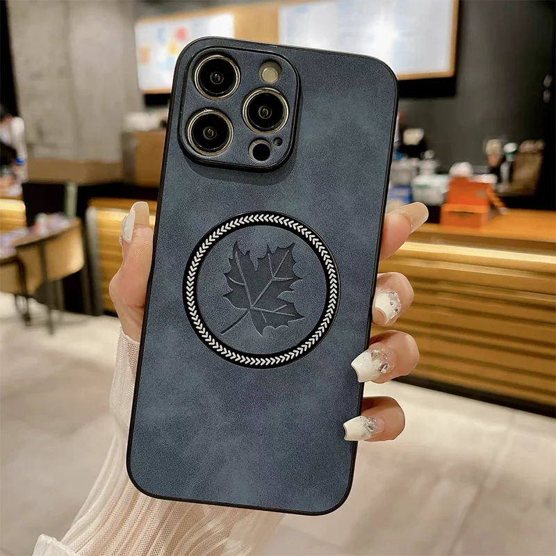 Leather Case For iphone Magsafe Wireless Charging Phone Cover
