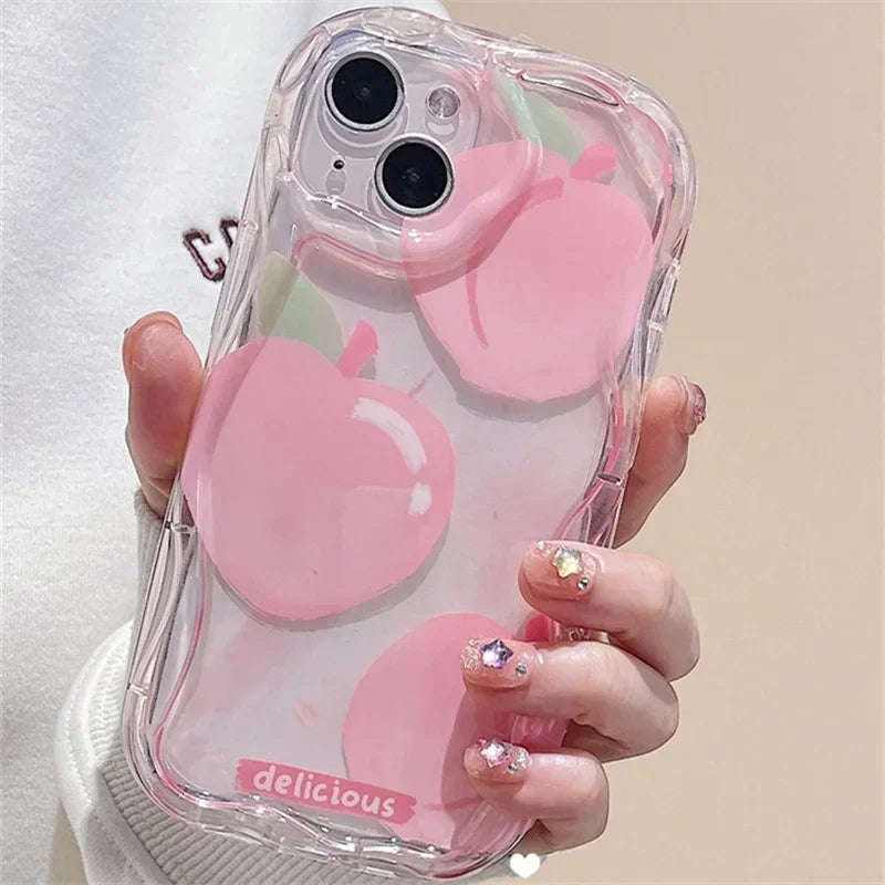 Pink Peach Cherry Soft Clear Phone Case For IPhone
