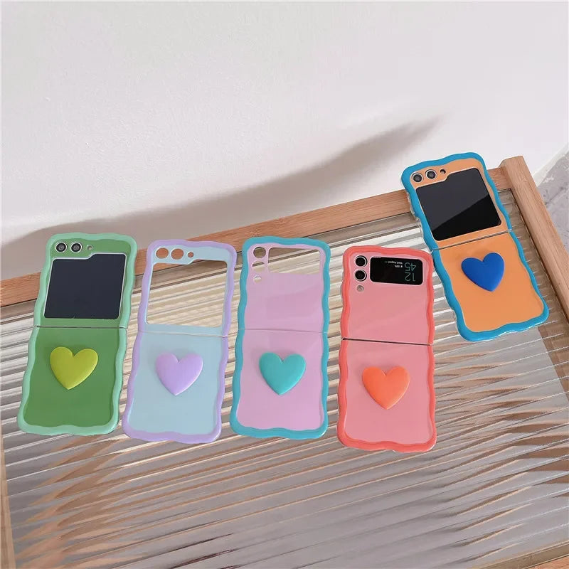 For Samsung Galaxy Z Flip 3 4 5 Phone Case Heart Hand Rope Wave Shockproof Cover