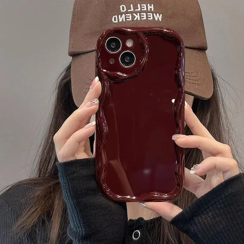 Wave Pattern Solid Color Cream Case