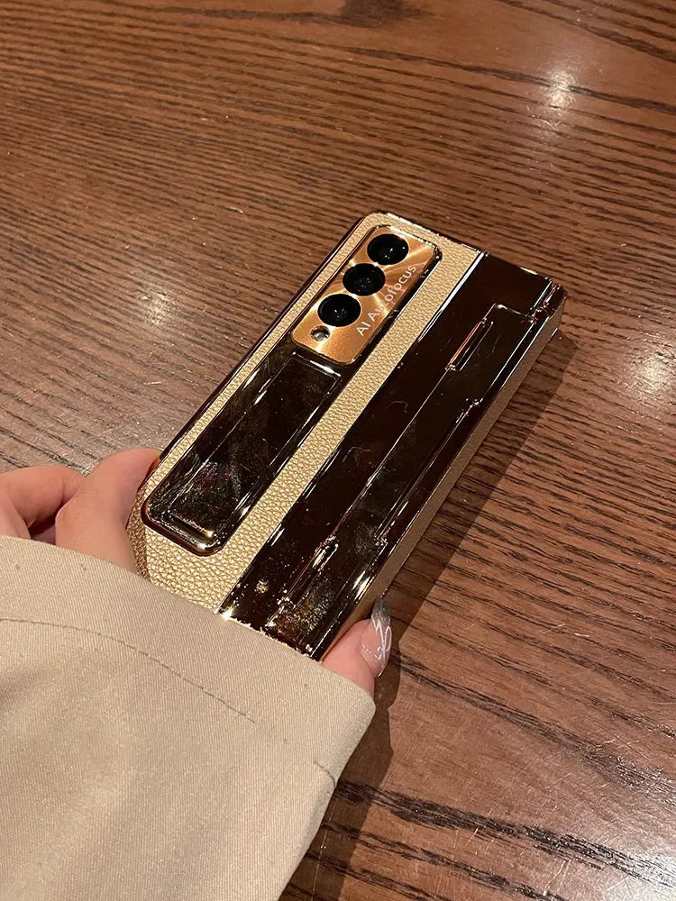 For Samsung Galaxy Z Fold Leather Plating Stand Cover