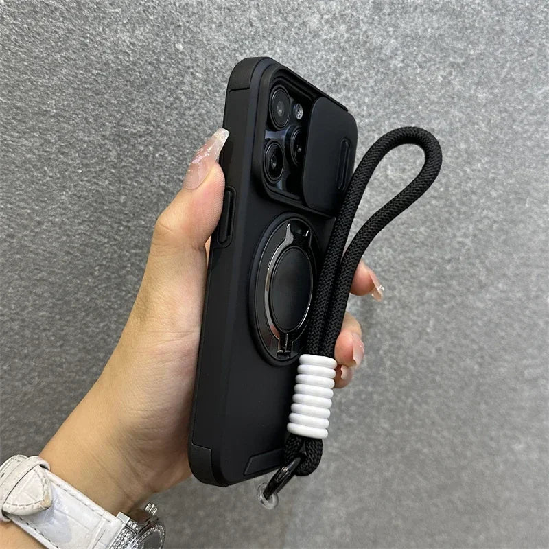 Stand Holder Slide Window Magnetic with Wrist Strap Phone Case