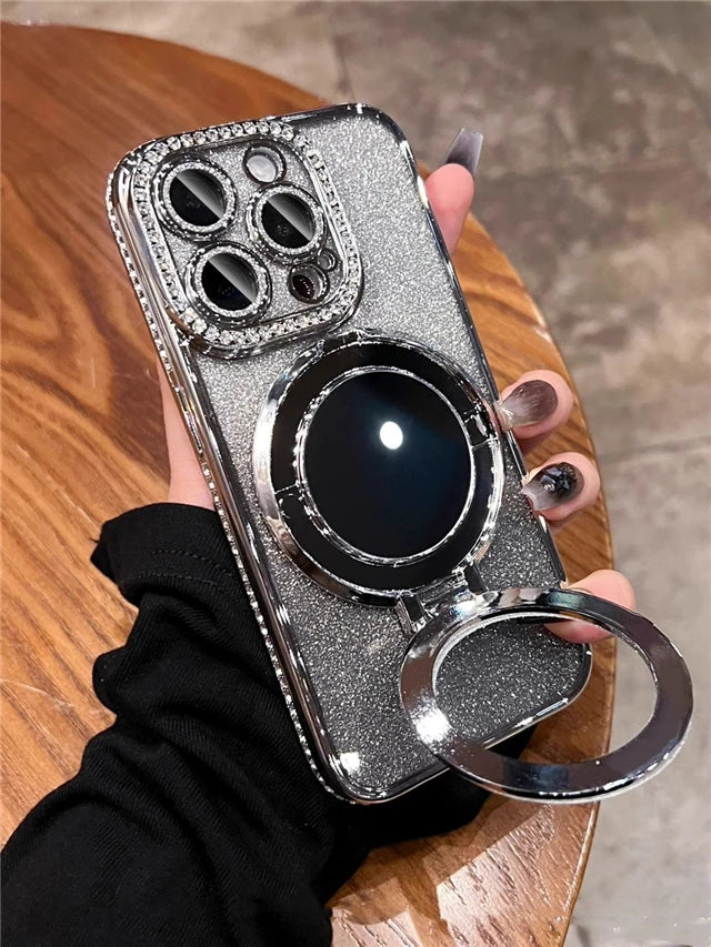 Luxury Plating Flash Mirror Holder Stand Diamond Frame Cover