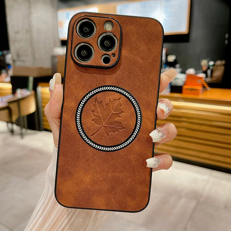 Leather Case For iphone Magsafe Wireless Charging Phone Cover