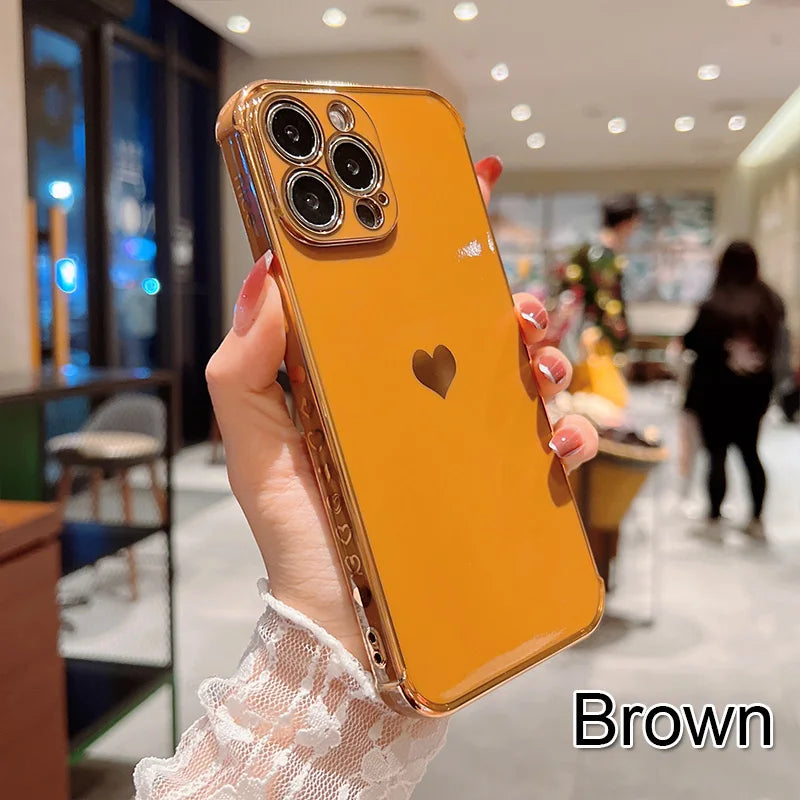 Plating Silicone Soft Case For iPhone Love Heart Cover