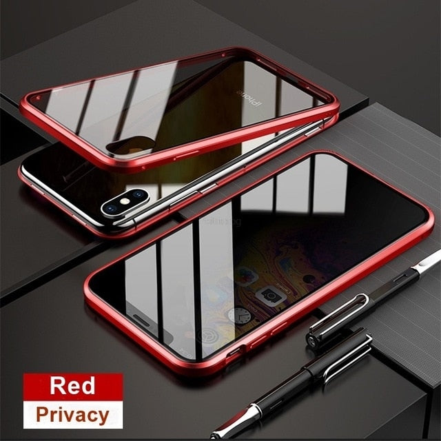 iPhone 15 14 13 12 Magnetic Glass Privacy Metal Case