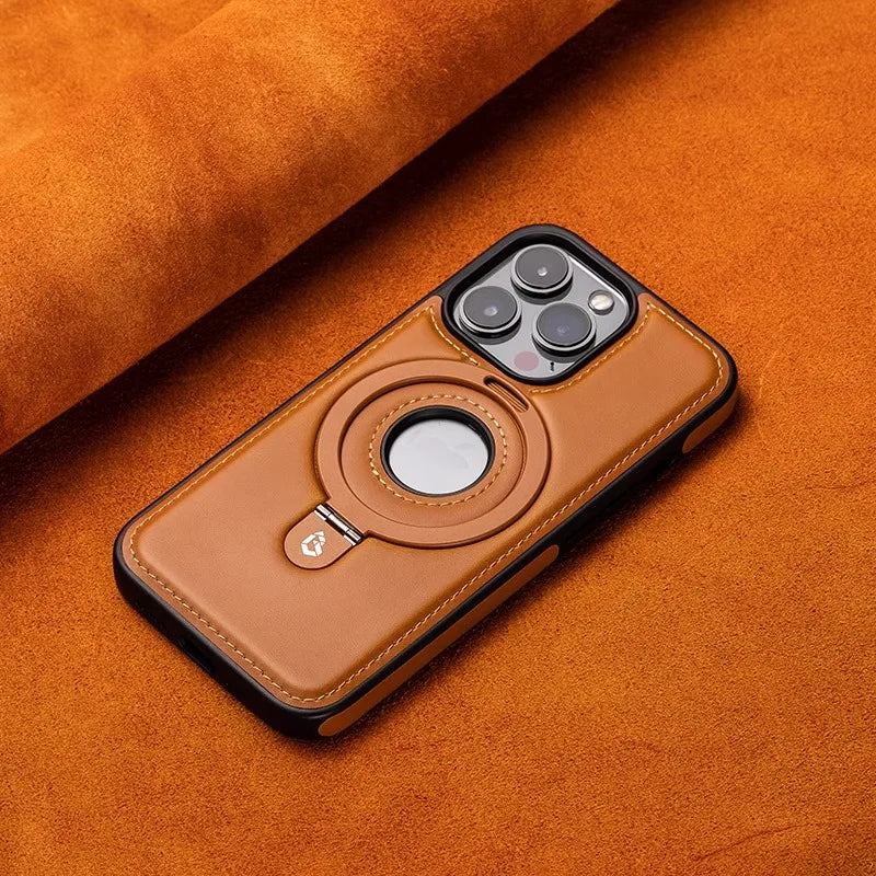 Luxury Leather Magnetic Bracket Ring Case