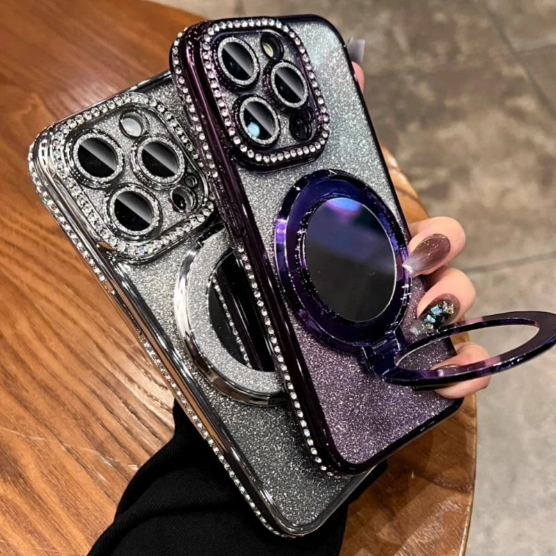 Luxury Plating Flash Mirror Holder Stand Diamond Frame Cover