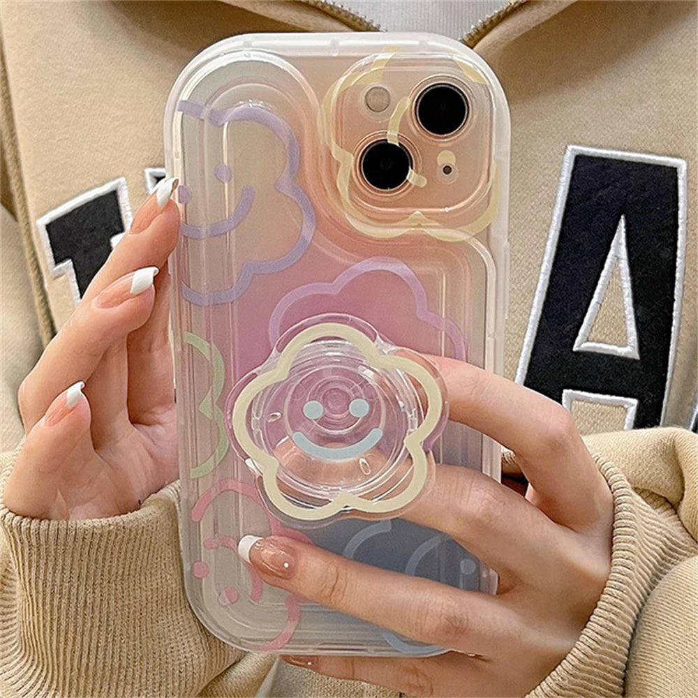 Cute Flower Holder Stand Clear Phone Case For iPhone Cover