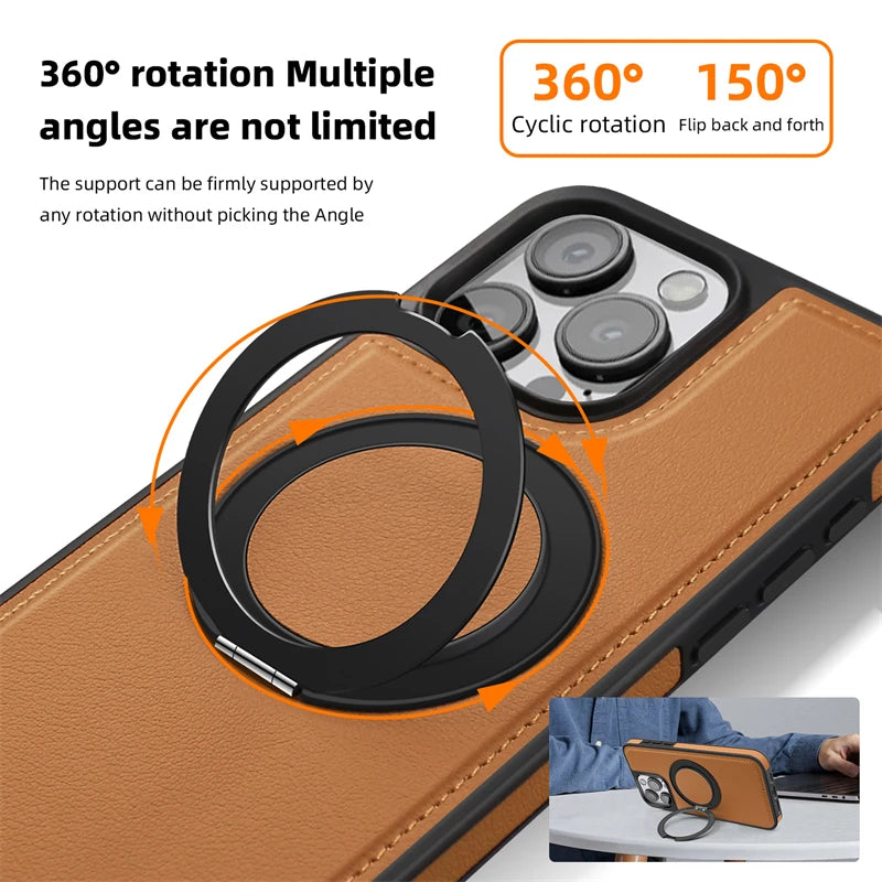 Metal Ring Stand Magsafe Magnetic Leather Case