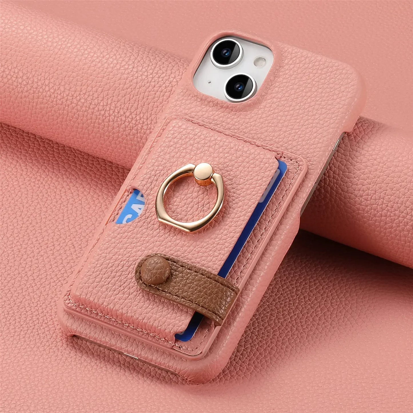 Leather Ring Phone Case for IPhone Wallet with Card Holder Cover