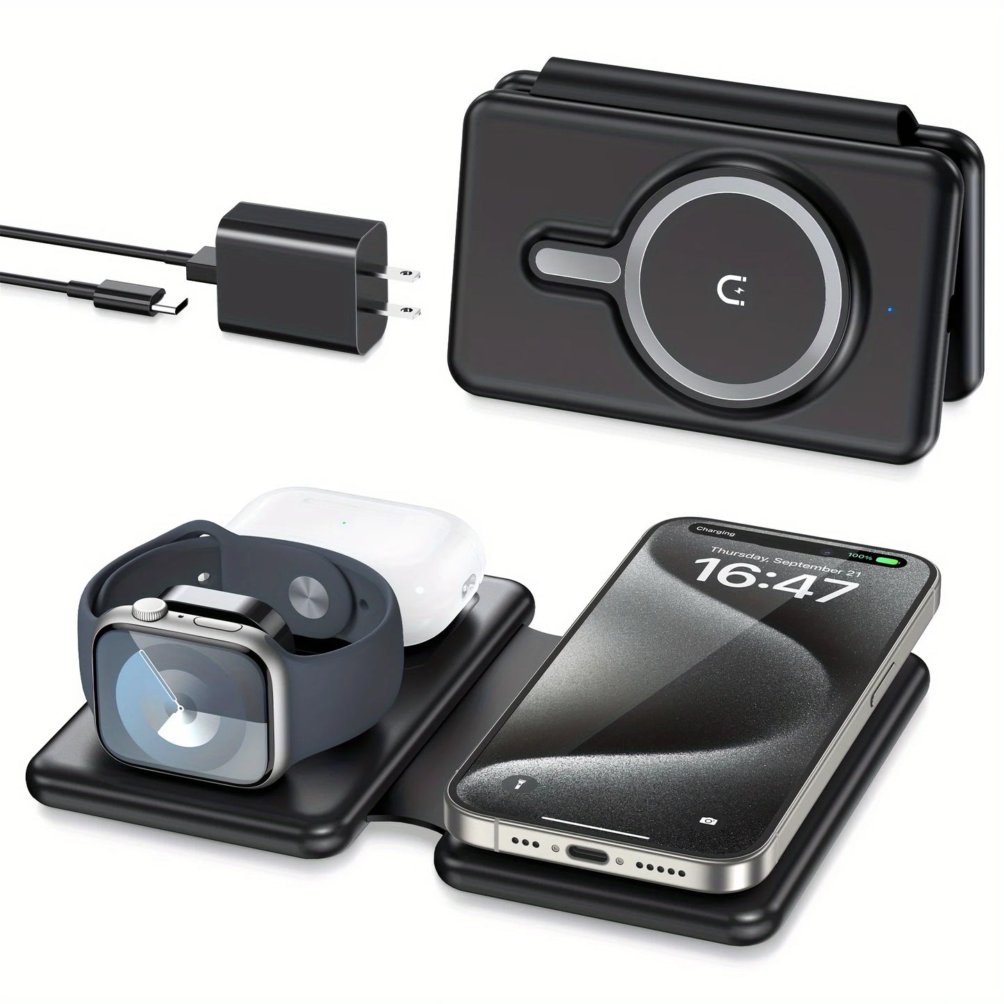 Cell Phone Wireless Charger 3-in-1 Travel Charging Station for Multiple Devices