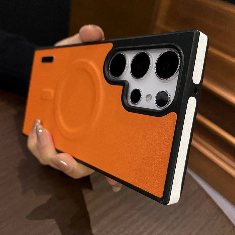 Matte Leather Magnetic Wireless Charge Case