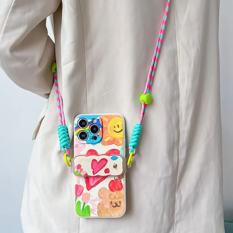For iPhone Lanyard Bracket Chain Crossbody Phone Strap Case
