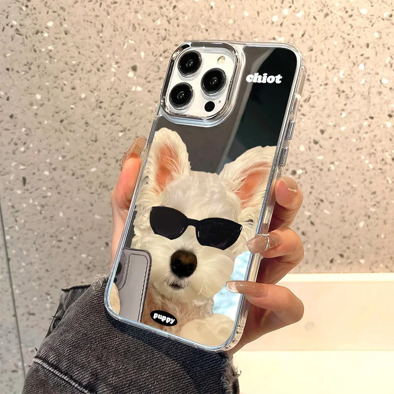 Sunglasses Dog Pattern Mirror Phone Case For iPhone