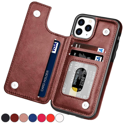 Wallet Double Button With Card Slot Stand Leather Case For iPhone 15 14 Pro Max 13 12 Plus