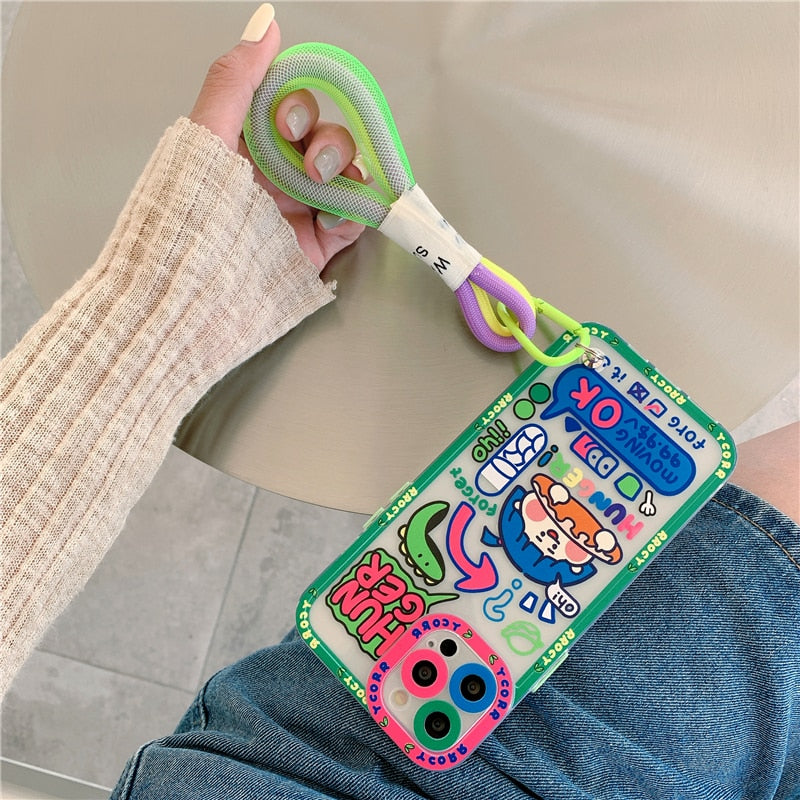 Cute Colorful Flowers Case for iphone 14 13 Pro Max 12 plus Cover With Hand Strap