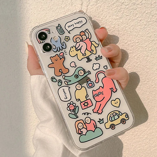 Silicone phone case for iphone 12 13 14 15 pro max plus cute cartoon cover