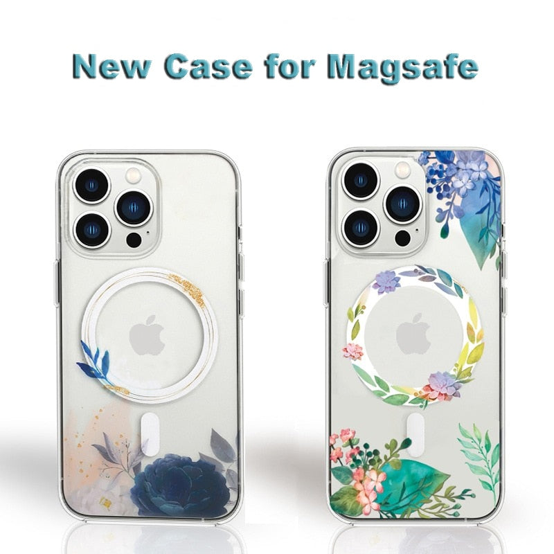 iPhone 15 14 13 12 Flower Pattern Clear Magnetic Case