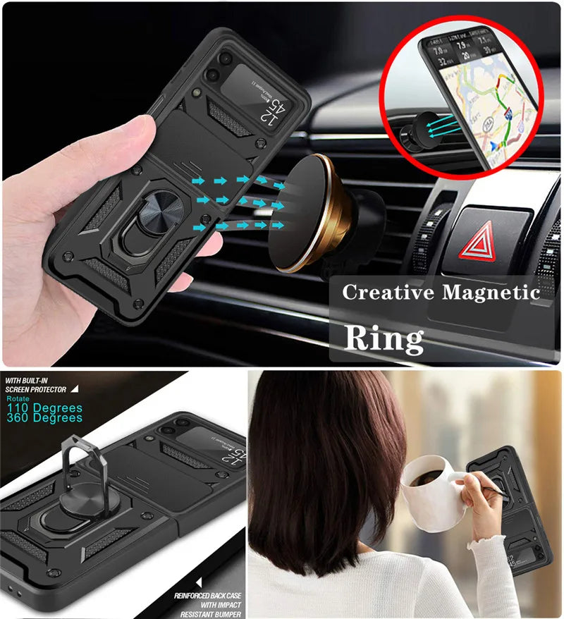 For Samsung Galaxy Z Flip 3 4 Case Magnetic Car Ring Stand Holder