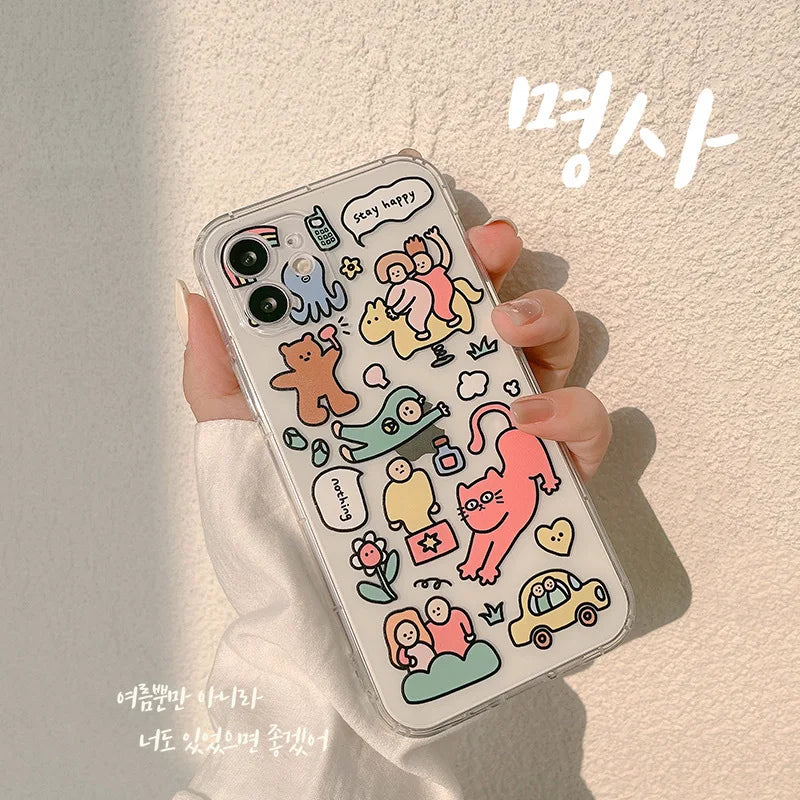 Silicone phone case for iphone 12 13 14 15 pro max plus cute cartoon cover