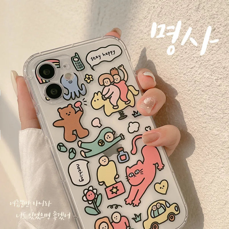 Silicone phone case for iphone 12 13 14 15 pro max plus cute cartoon cover