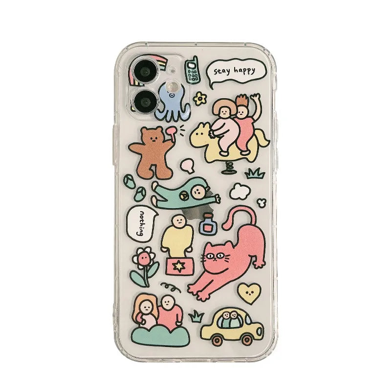 Silicone phone case for iphone 12 13 14 15 pro max plus cute cartoon cover