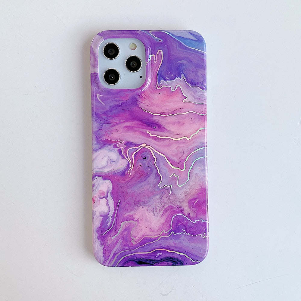 iPhone 15 14 13 12 Laser Marble Phone Case