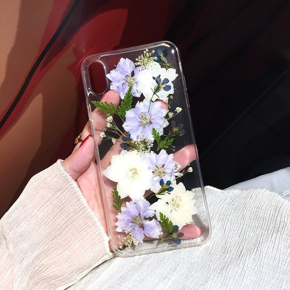 iPhone 15 14 13 12 Real Pressed Dried Flowers Phone Case