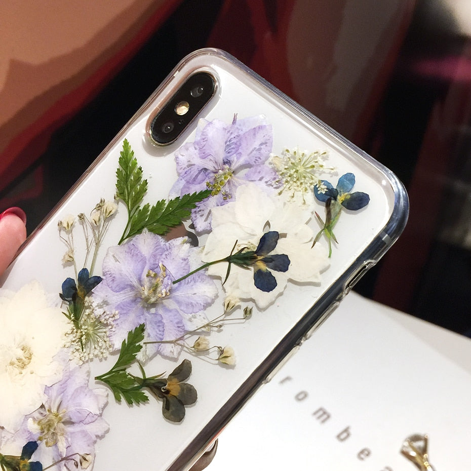 iPhone 15 14 13 12 Real Pressed Dried Flowers Phone Case