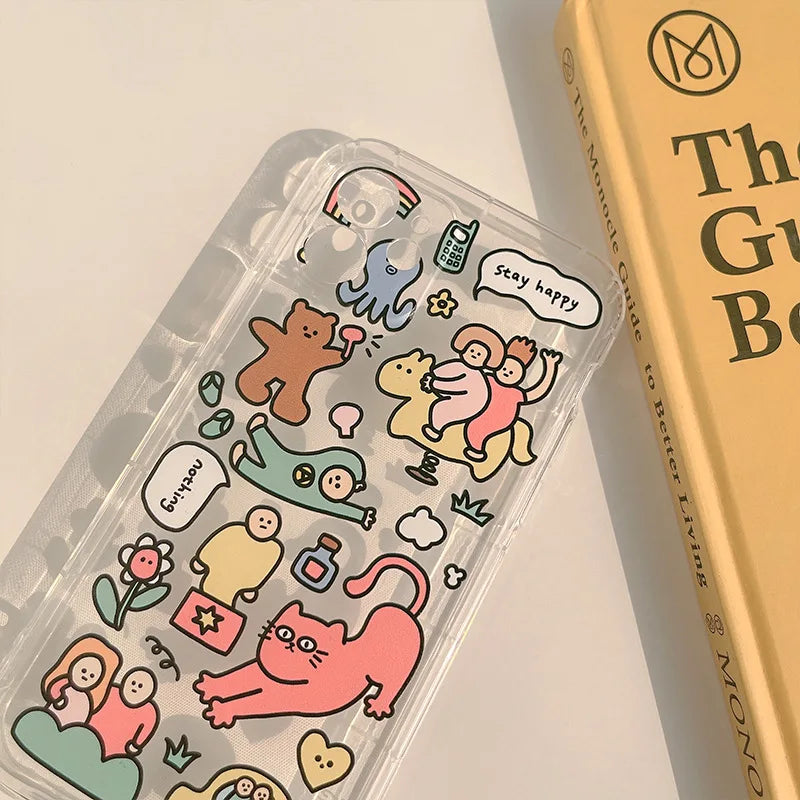 Silicone phone case for iphone 12 13 14 15 pro max plus cute cartoon cover