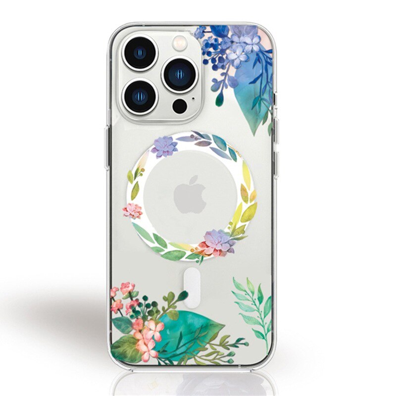 iPhone 15 14 13 12 Flower Pattern Clear Magnetic Case