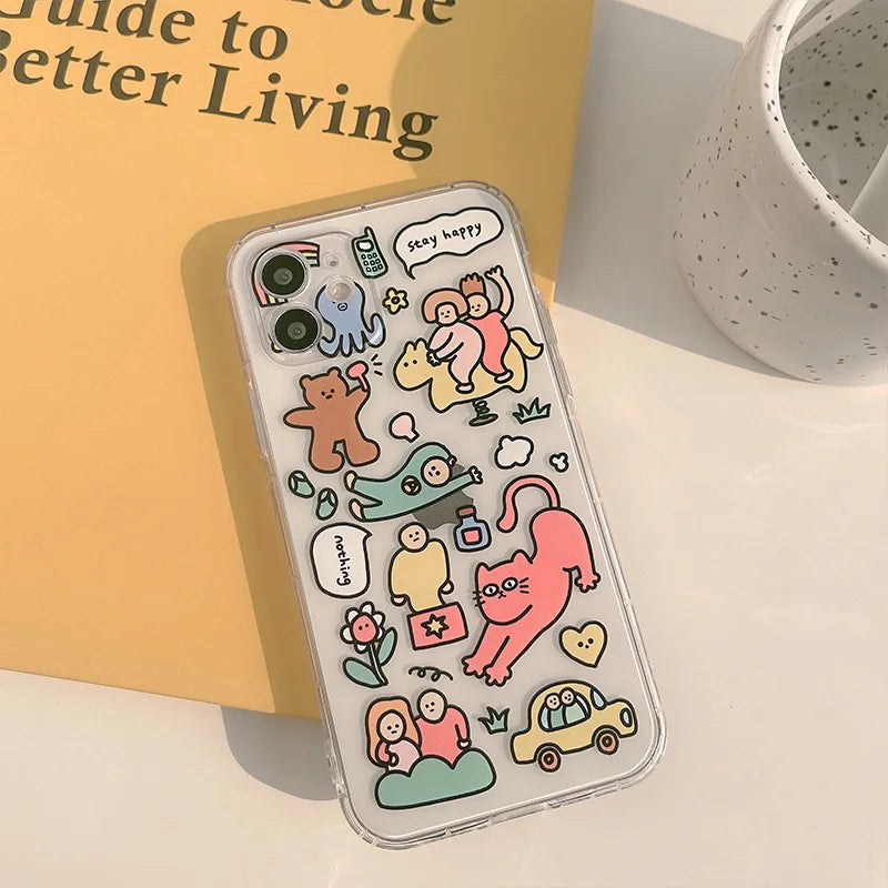 Silicone phone case for iphone 12 13 14 15 pro max plus cute cartoon cover