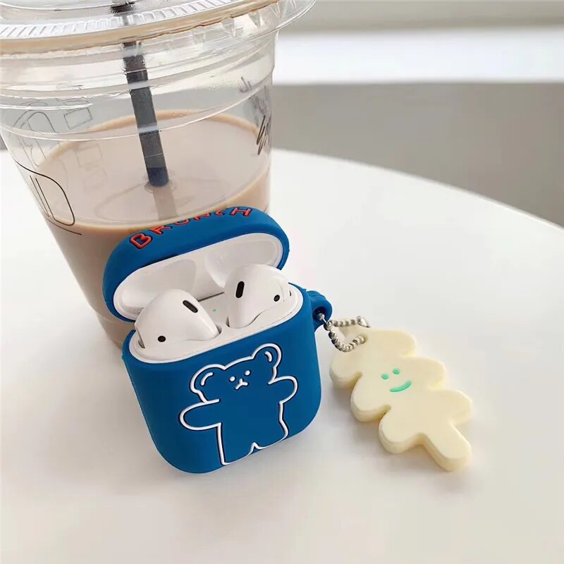 Bear keychain silicon Earphone Headset Case For Airpods pro air pods pro 3 cover