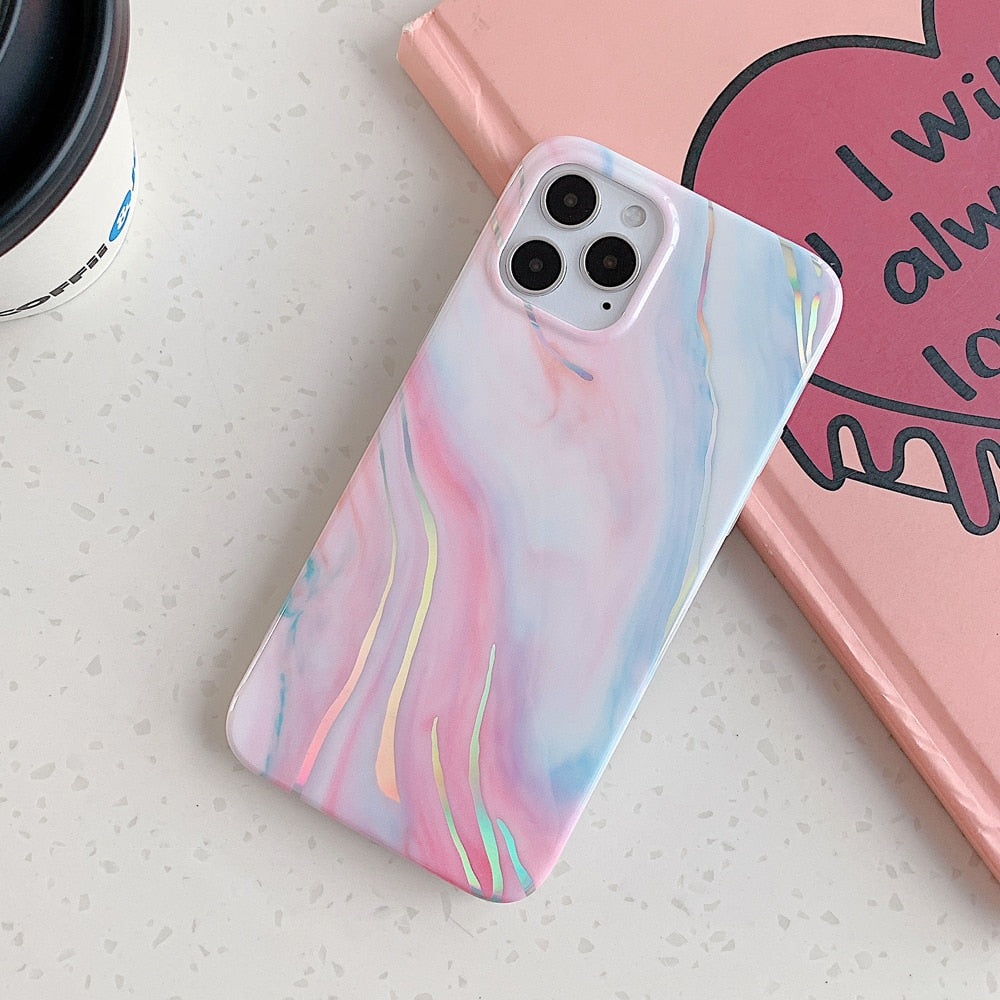 iPhone 15 14 13 12 Laser Marble Phone Case