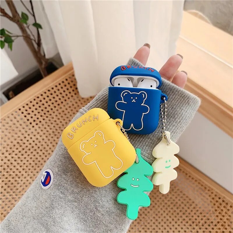 Bear keychain silicon Earphone Headset Case For Airpods pro air pods pro 3 cover