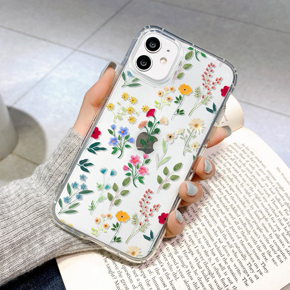 Flower Phone Case For iPhone Case iPhone 12 13 Pro Max 12 14 Plus Clear Cover