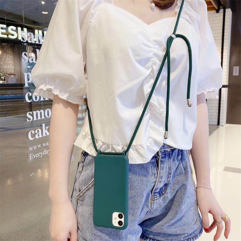 Liquid Silicone Crossbody Lanyard Phone Case For iPhone 15 14 13 12 Pro Max Plus